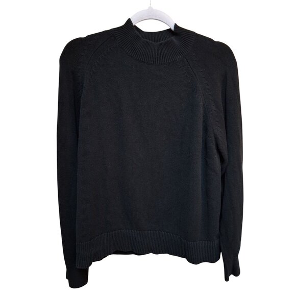 Quince Organic Cotton Ribbed Mock Neck Sweater Black Large - Picture 4 of 7